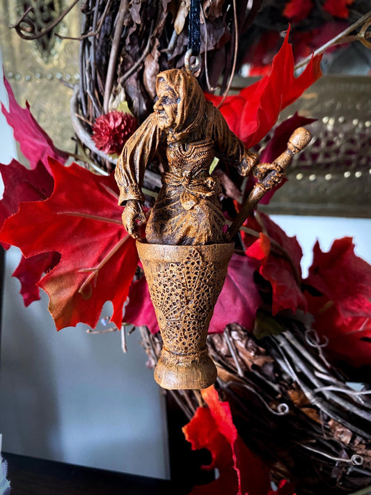 Baba Yaga, the Russian Witch Ornament, Hand Painted Resin Sculpture | Slavic Folklore Crone Figurine |  Baba Yaga Art for Witchy Home Decor
