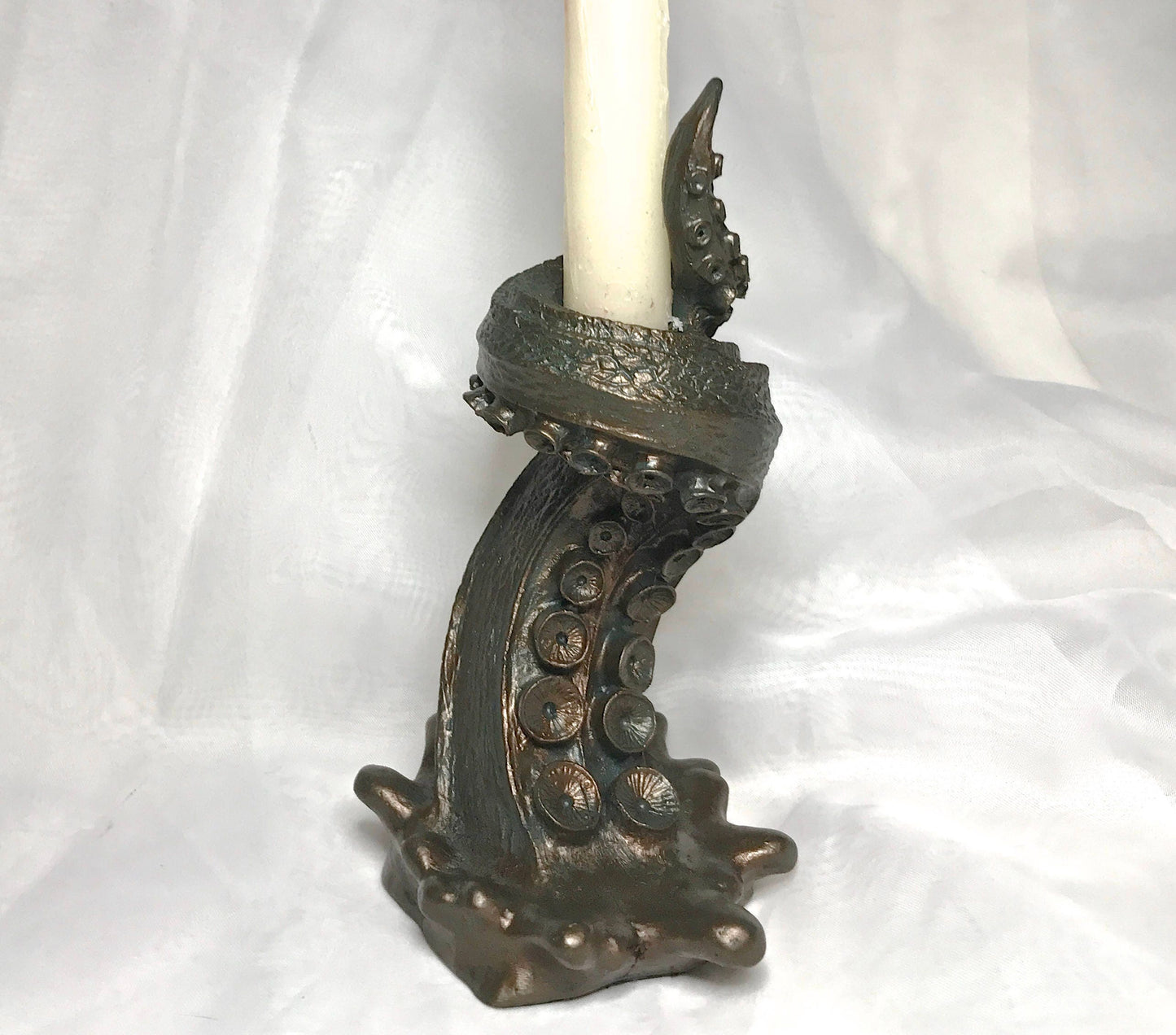 Tentacle Candlestick Holder, 6" Version, Resin Sculpture | Octopus Lovecraftian Tentacle Candle for Nautical Gift and Gothic Home Decor