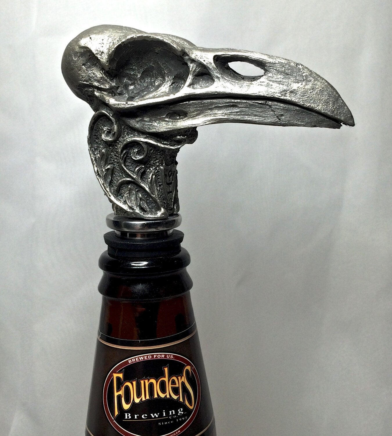 Raven Skull Winestopper, Hand Sculpted Resin | Gothic Art Barware | Raven Crow Skull Bottle Stopper, Gothic Wine Gift and Home Decor