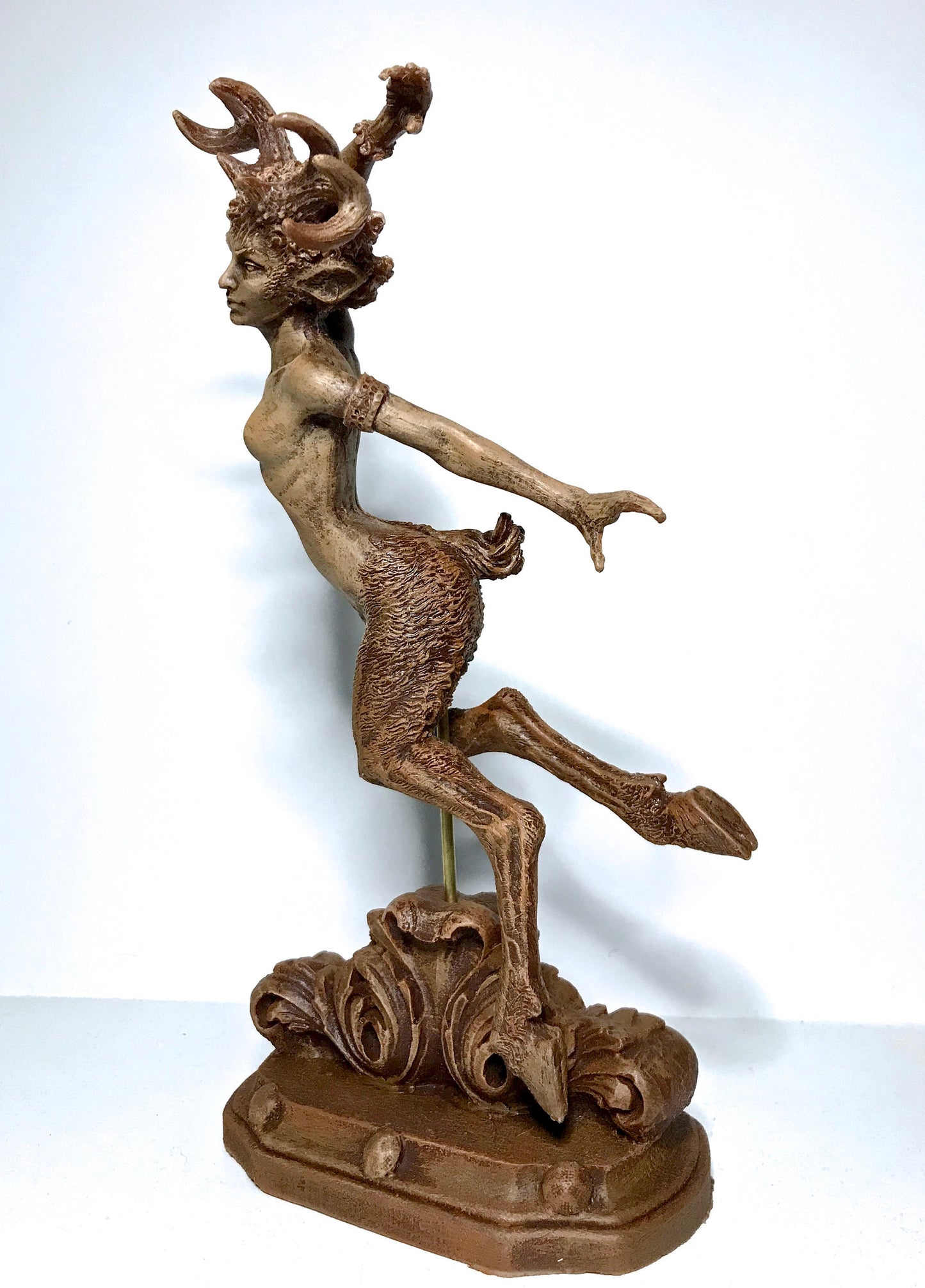 Faun Statue, Hand Painted Resin Sculpture | Mythical Forest Creature Figurine | Woodland Female Satyr Statue for Fantasy Art Decor