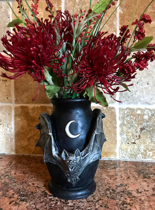 Vampire Bat Vase, Hand Painted Resin Sculpture | Unique Gothic Home Decor | Bat Vase Spooky Halloween Gift and Gothic Home Decor